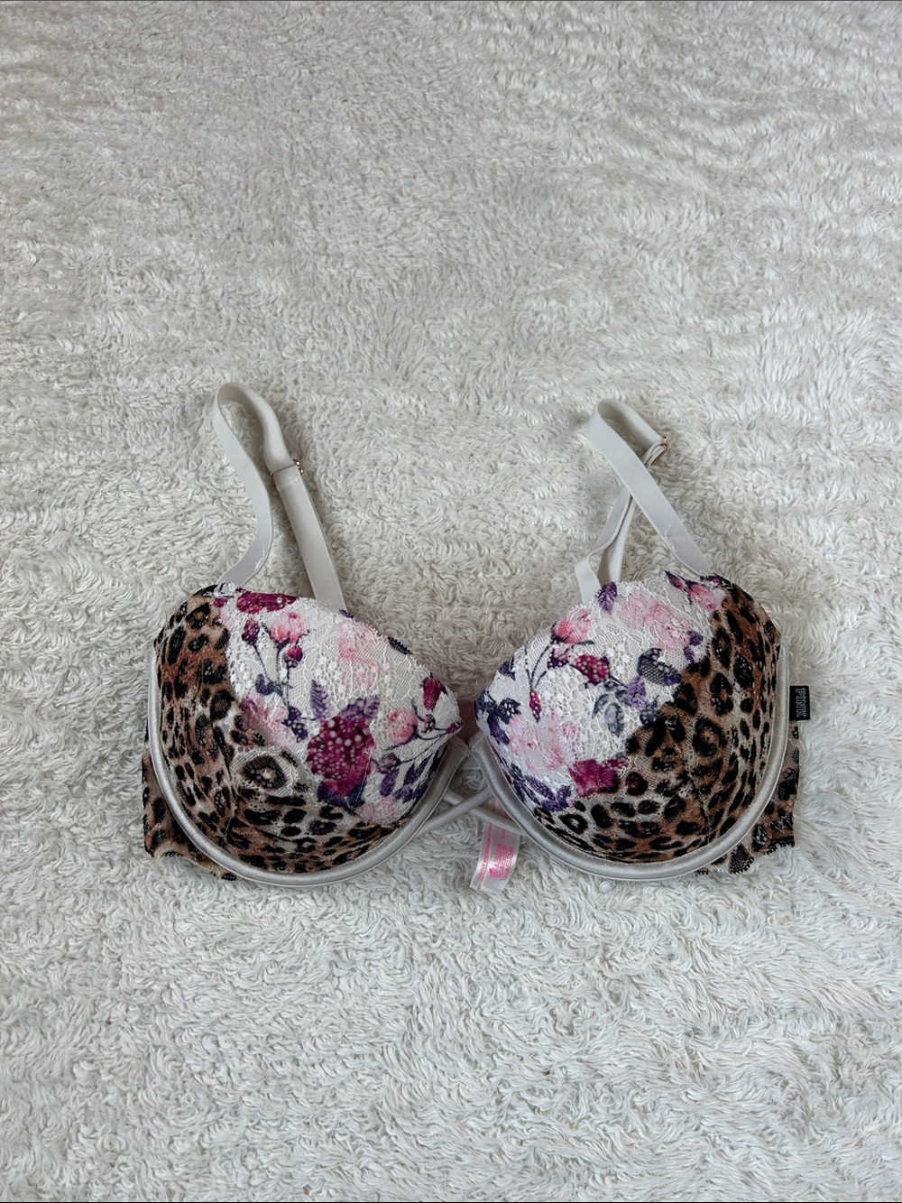 VS Pink date pushup bra floral and leopard‎ print lace 34DD